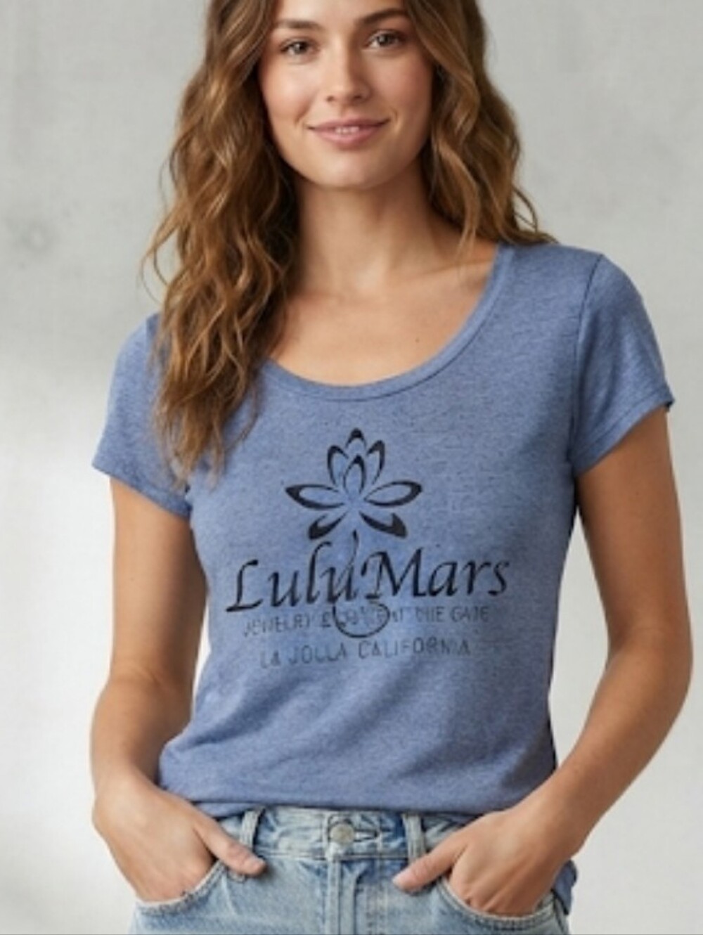 Lulumars La Jolla T-shirt Lotus Design in Blue with black speckles size Large